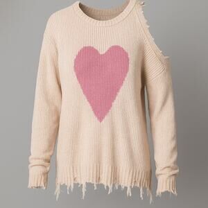 CATO DISTRESSED COLD SHOULDER HEART SWEATER SIZE 18/20